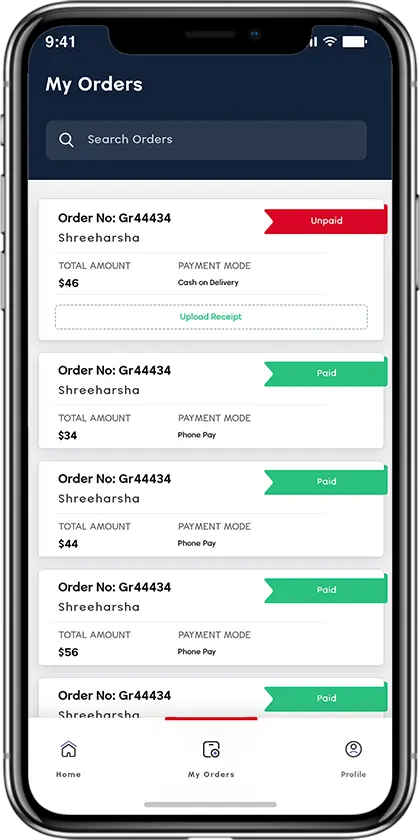 My Orders - Options